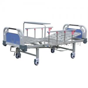 D01-2 ABS床头带旋转餐桌、铝合金护栏、带轮、带杂物架三折 病床
